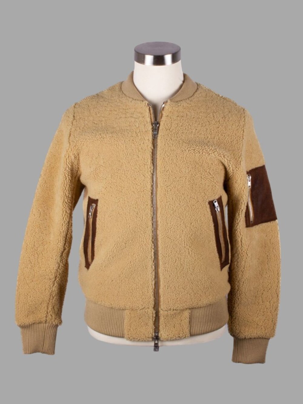 OVADIA & SONS AW15 RUNWAY Tan Lamb Fur Shearling Teddy MA-1 Bomber Jacket Sz S